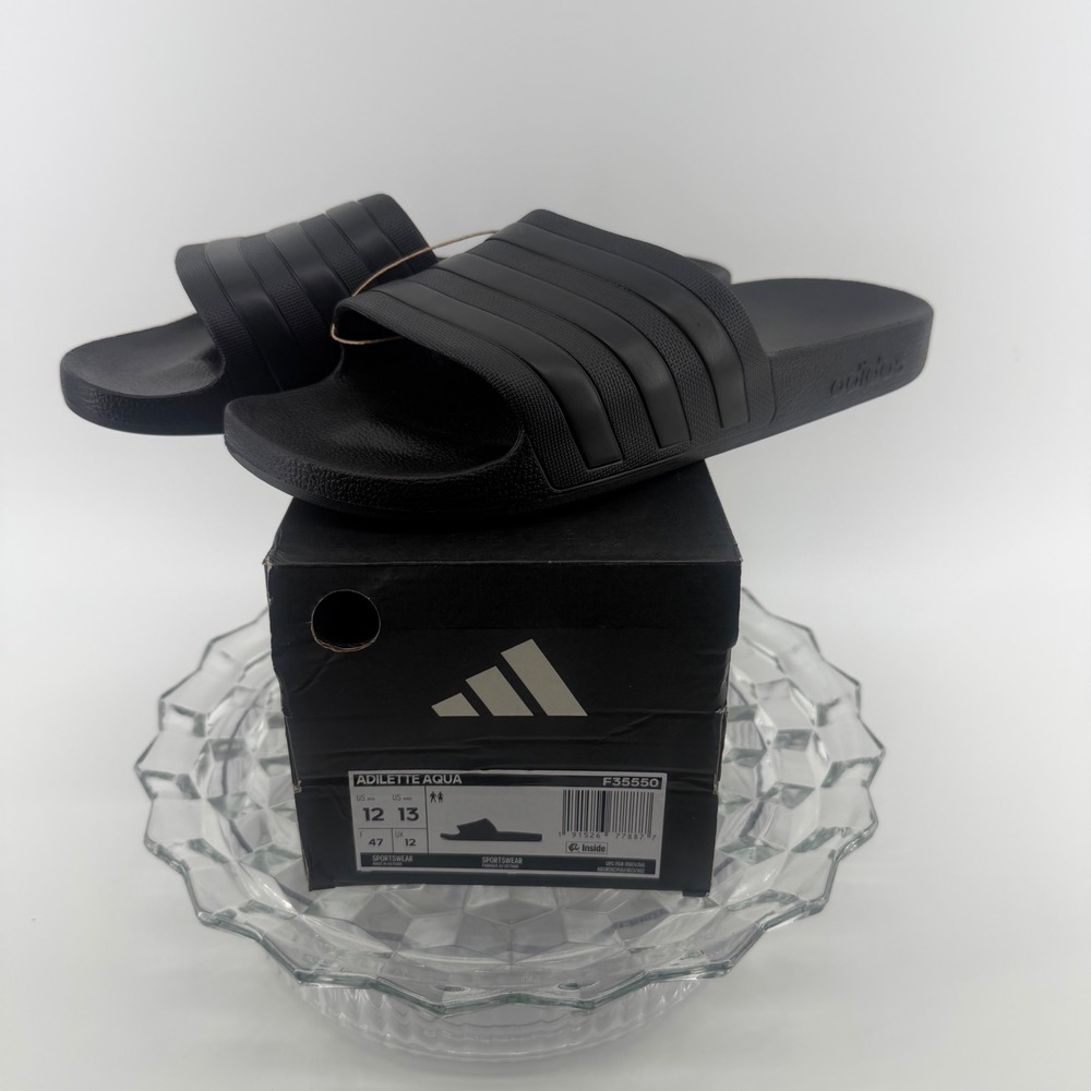 Adidas Adilette Aqua Mens Slides Core Black F35550 Size 12 New With Box